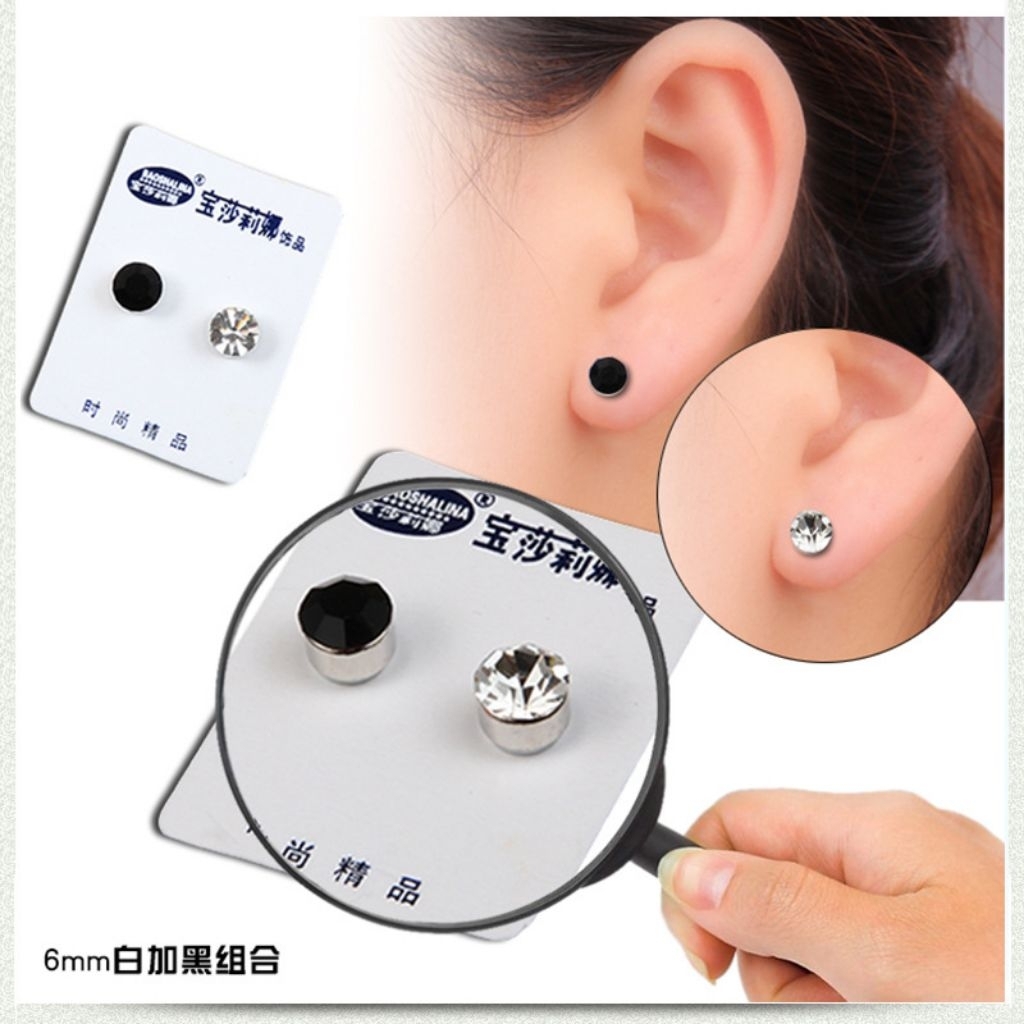 ANTING MAGNET BERWARNA BERLIAN(2PCS)SEPASANG MAGNET TELINGA PRIA DAN WANITA TANPA TINDIK