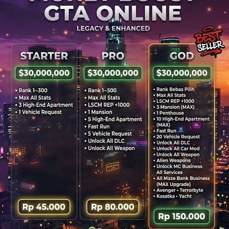 Paket Joki Gta v online Enhanced & Legacy boost level money uang dll