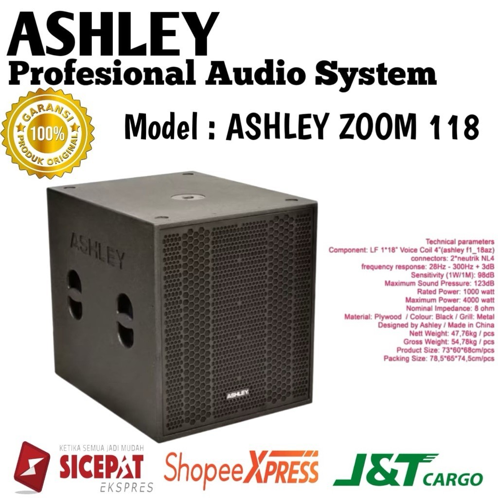 SUBWOOFER SPEAKER PASSIVE ASHLEY ZOOM-118 18 INCH