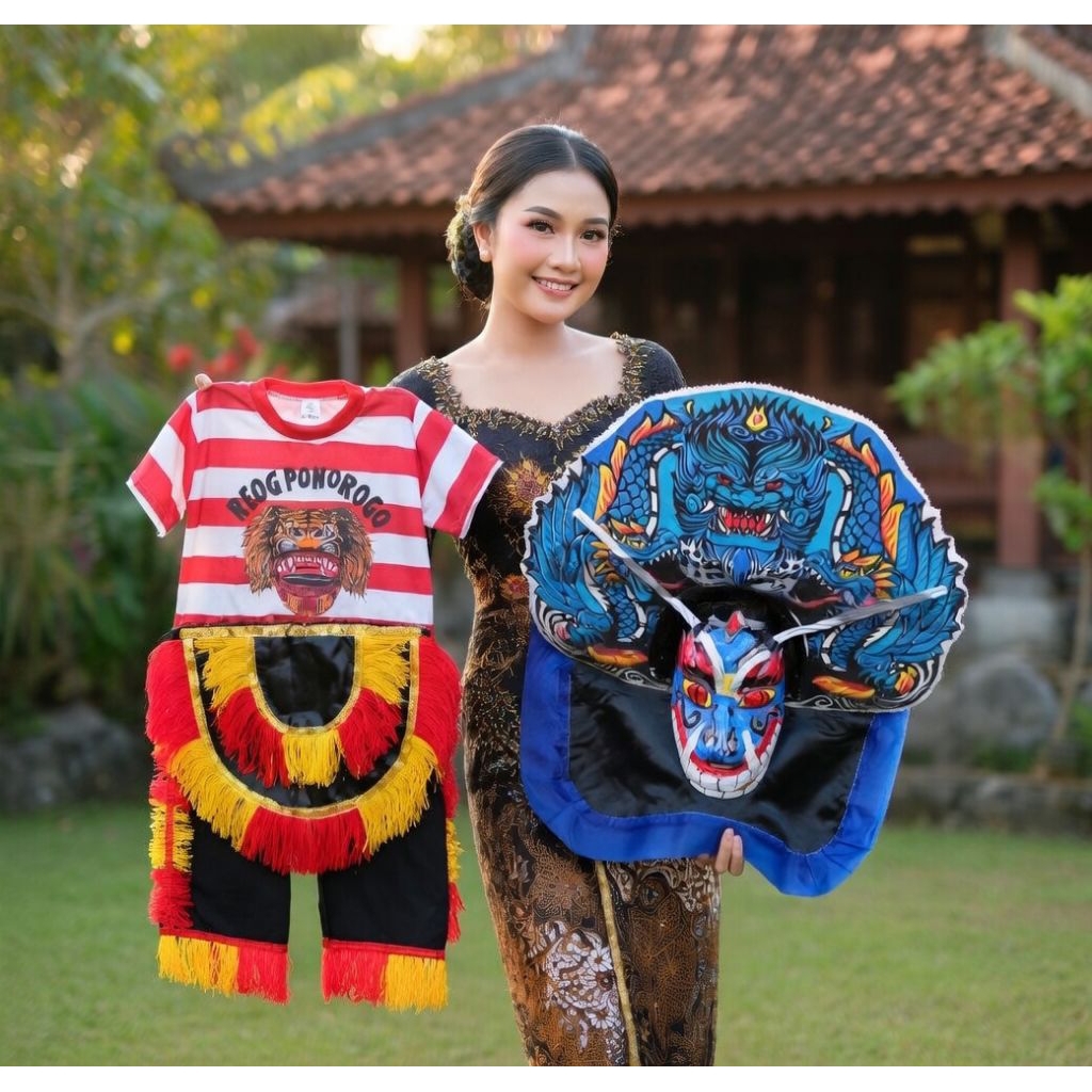 Kostum Reog Anak Set Lengkap Barongan Devil Spon Jumbo Caplokan Kaos Celana Jaranan Reog Ponorogo
