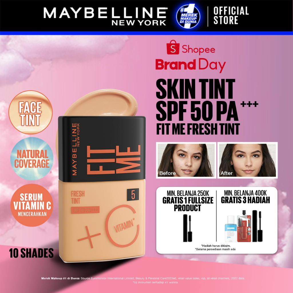 MAYBELLINE OFFICIAL Fit Me Fresh Tint 3 IN 1 30ml Skin Tint Foundation Tinted Sunscreen SPF 50 PA+++