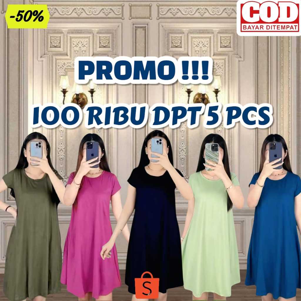 PROMO DRESS MOLA CASUAL 100 RIBU DAPAT 5 PCS BISA REQUEST WARNA DASTER WANITA DEWASA DRESS SEKSI