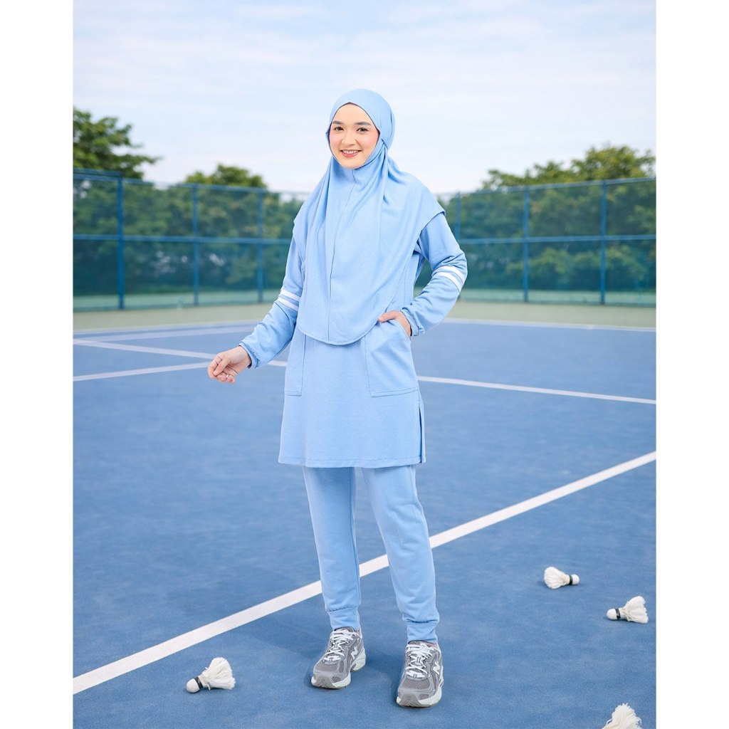 NEW ARRIVAL Setelan Baju Olahraga Muslimah Tunik Panjang Syari Sporty Design tangan karet elastis