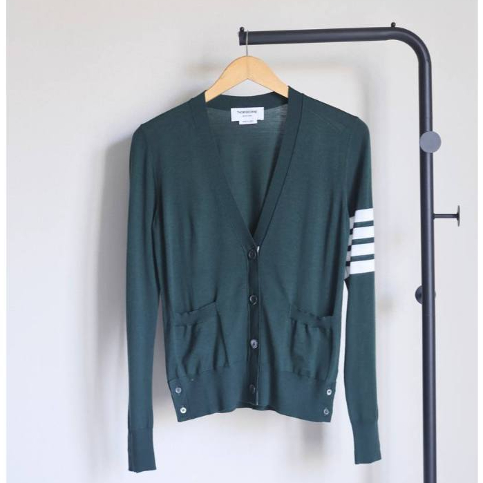 Thom Browne 4 bar wool cardigan in dark green