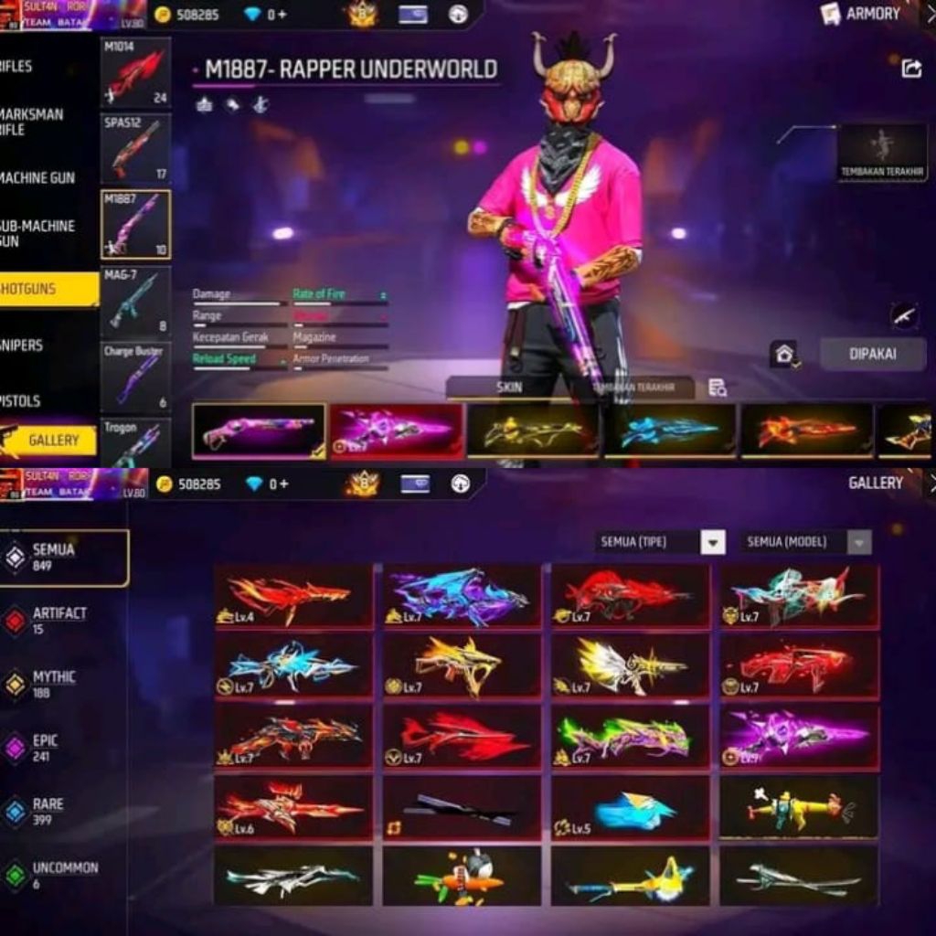 Cod akun fire free sultan terbaru season 1 skin lengkap