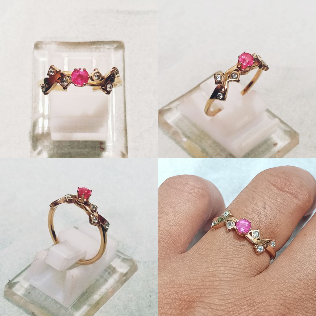 CINCIN WANITA TITANIUM ANTI LUNTUR BATU NATURAL MERAH RUBY ASLI BATU ALAM 100%