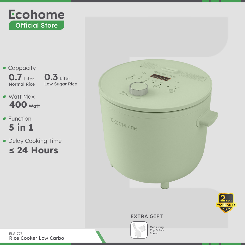 ECOHOME Rice Cooker Low Carbo ELS777 Low Sugar with 0.8L Penanak Nasi & Menghangatkan Low Watt