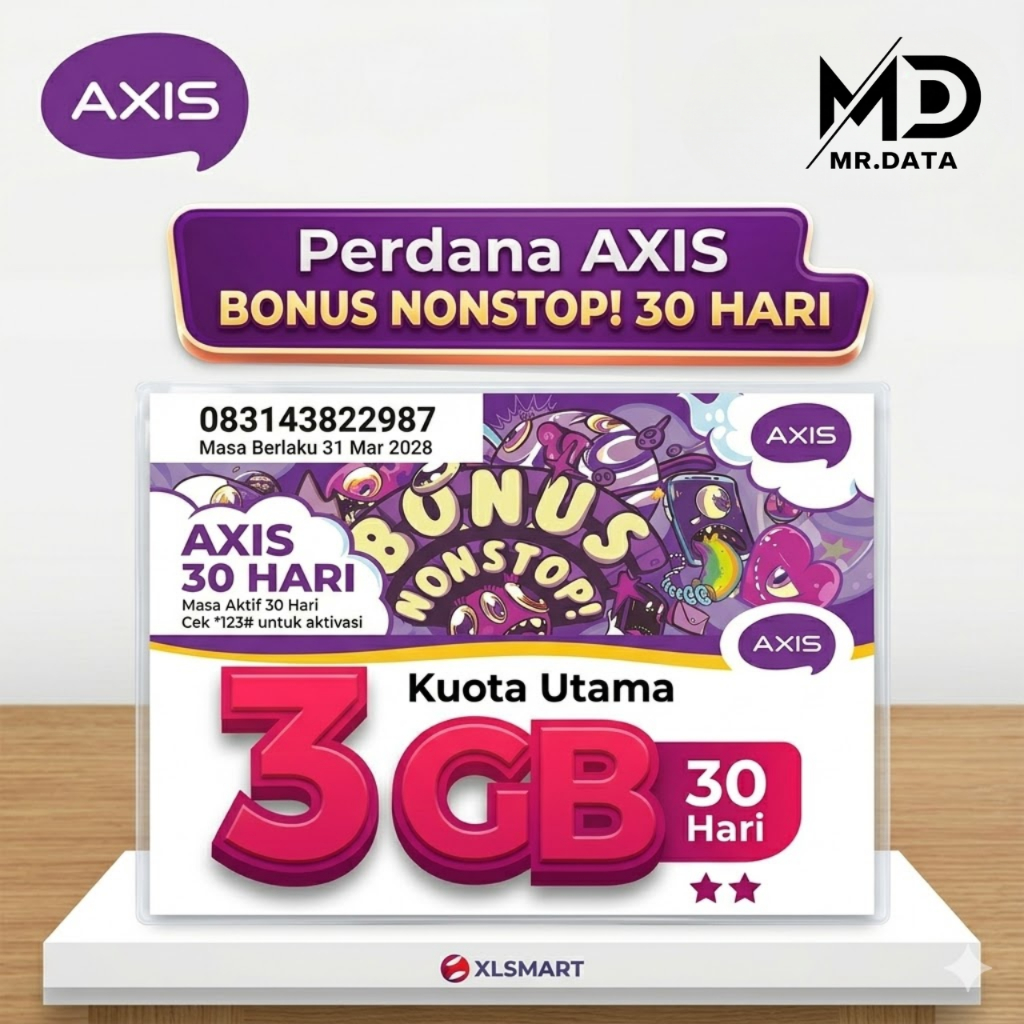 (Terlaris) SP AXIS Kuota 3GB 30 Hari – Kartu Perdana Segel Paket Data AXIS Nasional