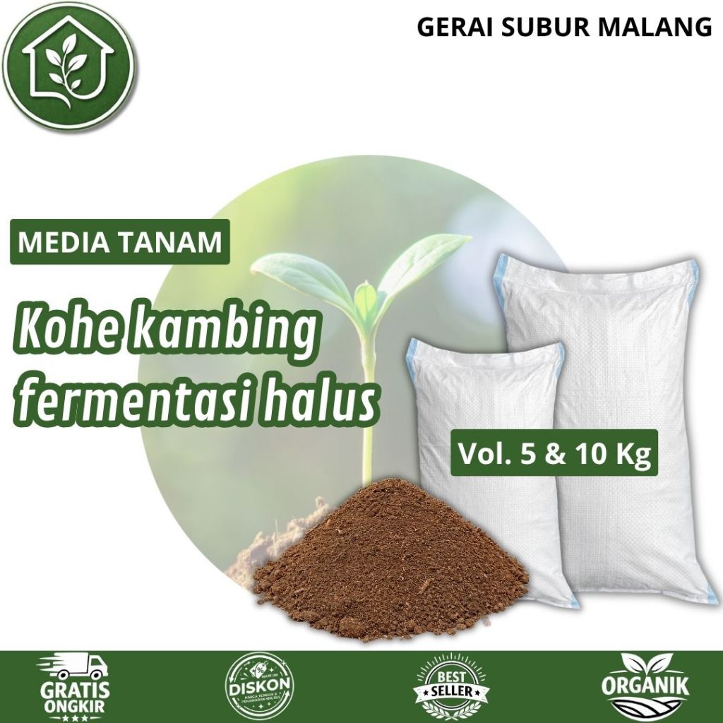 GERAI SUBUR MALANG Pupuk Kandang Kohe Kambing Halus Fermentasi / Karung 5 & 10 Kg / Pupuk Organik