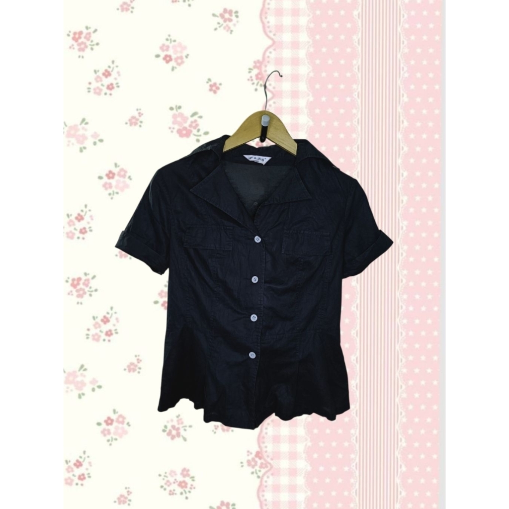 Y2k Black Peplum Shortsleeve Shirt 2000's Style