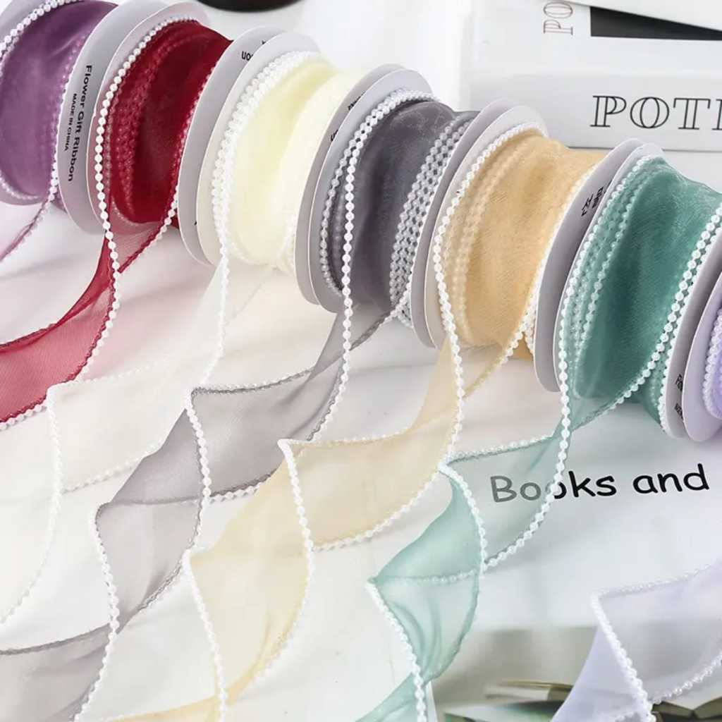 PT006 | JEEA | Pearly Fishtail Ribbon | Pita 4.5 meter | Pita organza roll gulung bunga buket | Pita