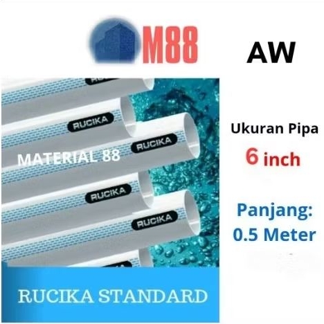 Pipa RUCIKA STD 0.5 Meter - 6 inch AW - Rucika Standard Putih Biru Pipa PVC 50 cm