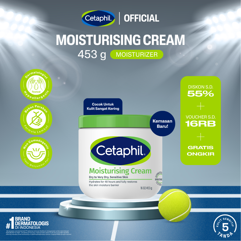 Cetaphil Moisturising Cream 453g dengan Sunflower Oil, Vitamin E dan Almond Oil Pelembap Wajah & Kul