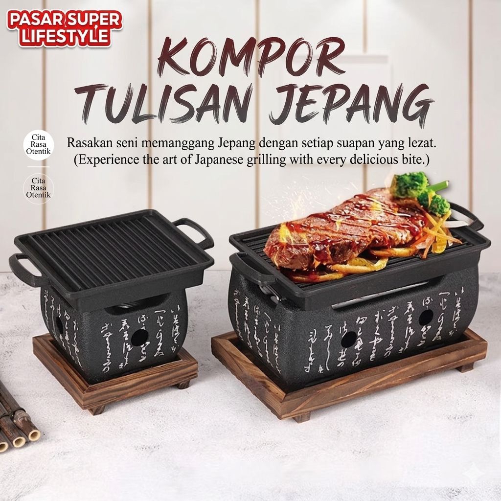 Japanese BBQ Grill | Hibachi Yakitori Grill| Panggangan Bertuliskan Huruf Jepang