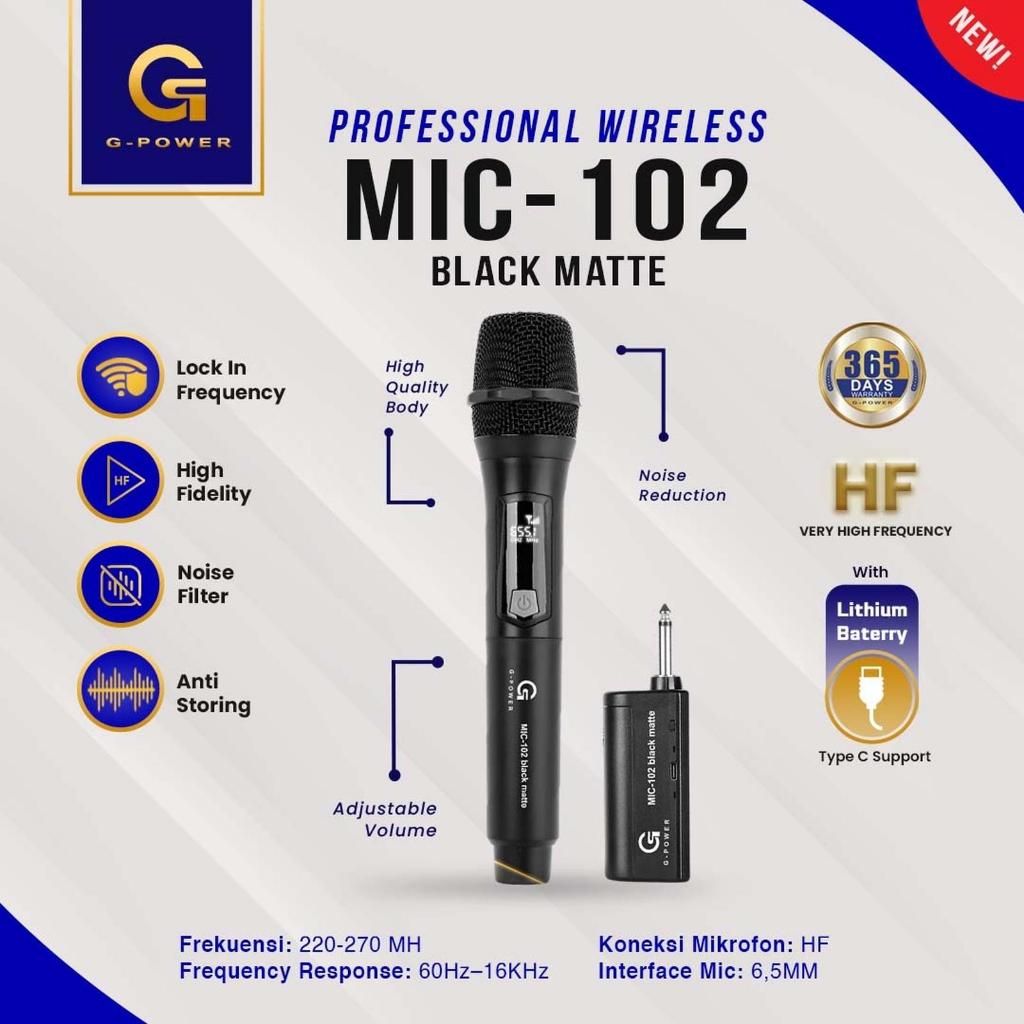 G-POWER Mikrofon Nirkabel Mic Wireless MIC-102 Black Matte - MIC GPOWER G POWER MIC102 MIC 102