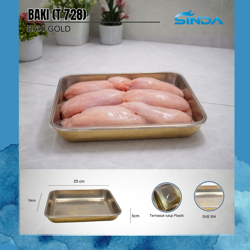 Food Box Gold Besar/ Tempat Wadah Saji Tutup Plastik SUS 304