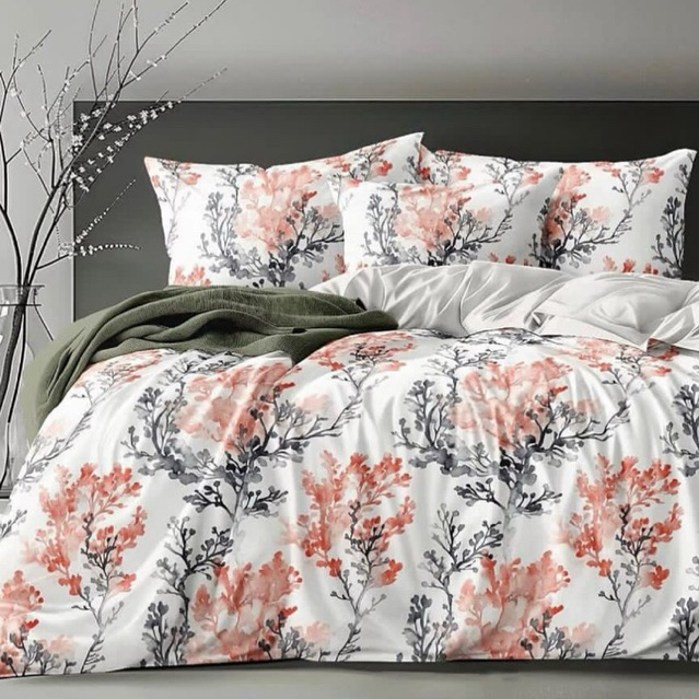 BIOSIBEDDING Sprei Katun Jepang Motif Garis Bunga Tropical Custom Size Custom Rumbai Rempel Murah