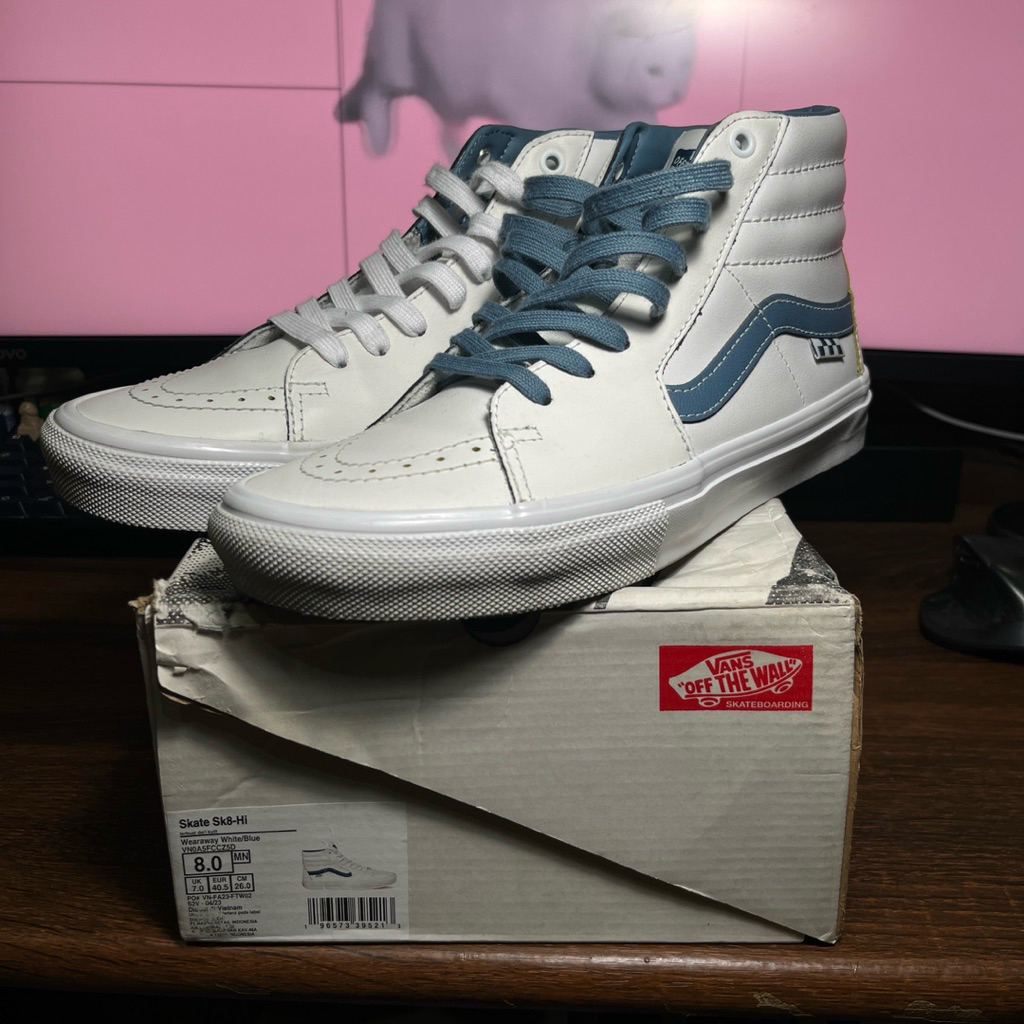 Vans Skate Sk8-Hi Wearaway White Leather - Preloved - Size US 8, EUR 40.5 (26 cm)