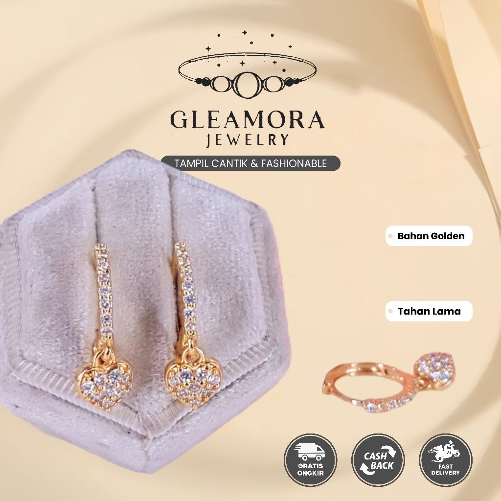 Anting Wanita Love Zircon Gantung Elegan Anting Panjang Korea Fashion Jewelry Mewah Simple