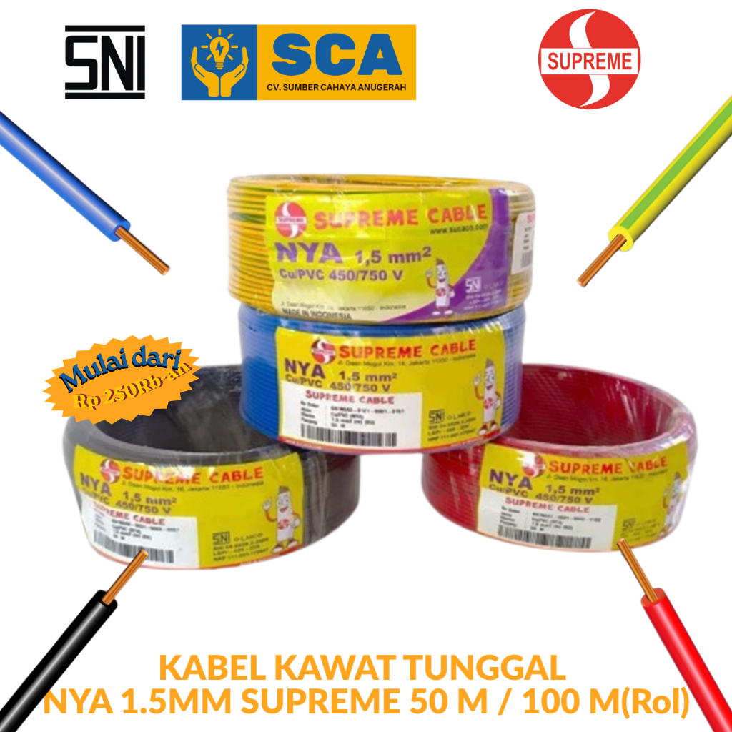Kabel Kawat Kabel Tunggal Kabel NYA 1.5mm Supreme (Rol)