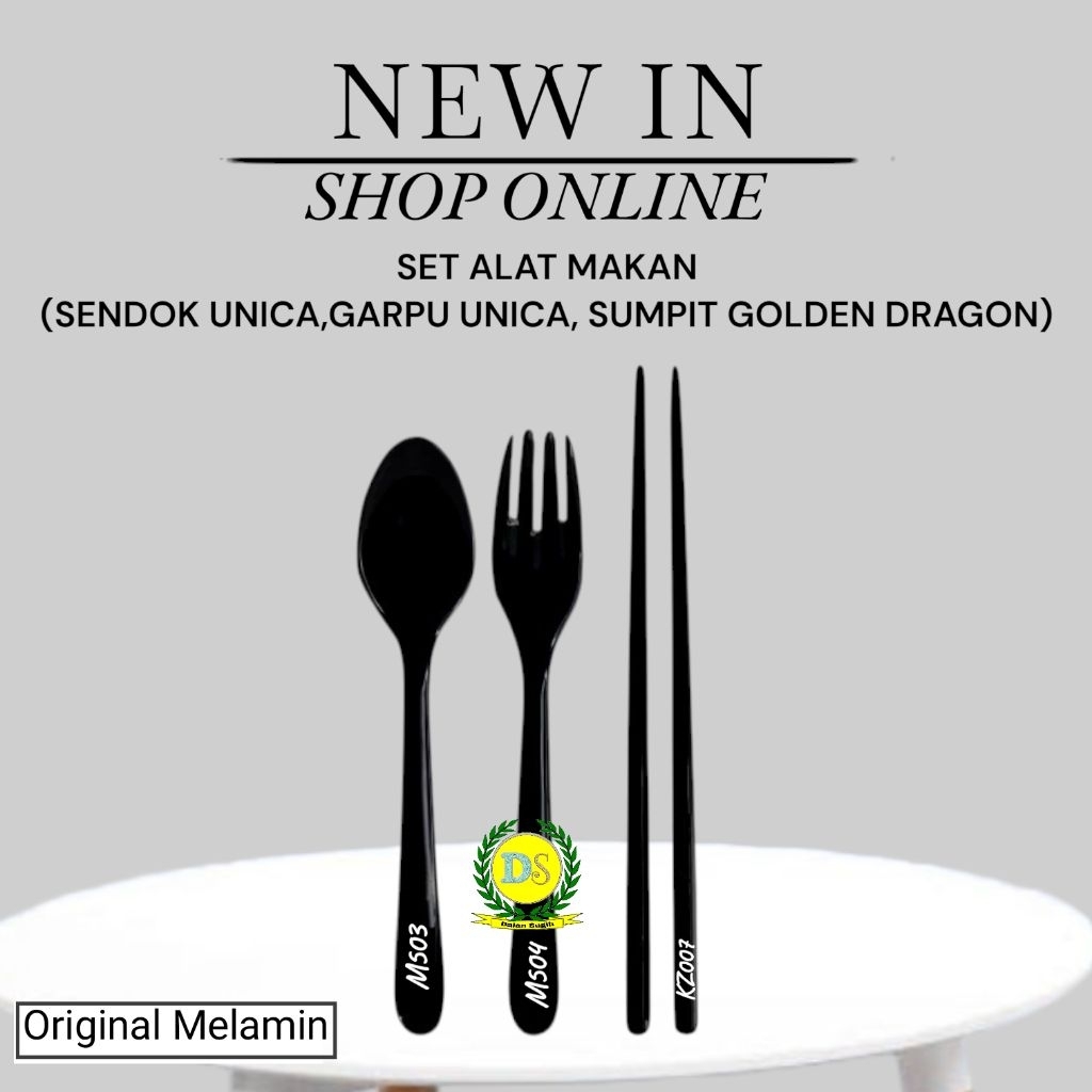 Original Melamin Set Alat Makan Sendok Garpu Sumpit Melamine Hitam - Peralatan Makan Set - Sendok Ga