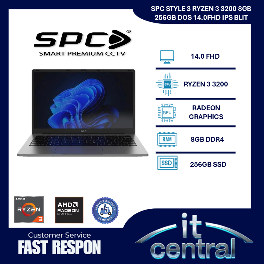 SPC STYLE 3 RYZEN 3 3200 8GB 256GB DOS 14.0FHD IPS BLIT