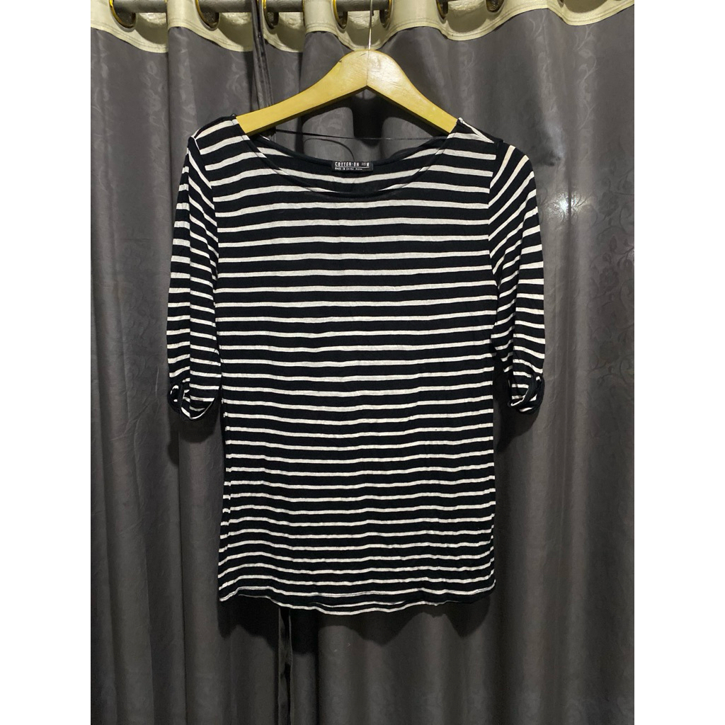 baju-kaos wanita motif garis/salur pl branded