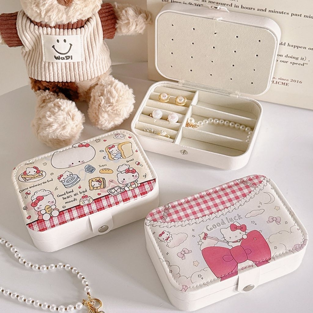 Kotak Perhiasan Hello Kitty | Cute Traveling Jewelery Box | Tempat Penyimpanan Perhiasan Portable Ga