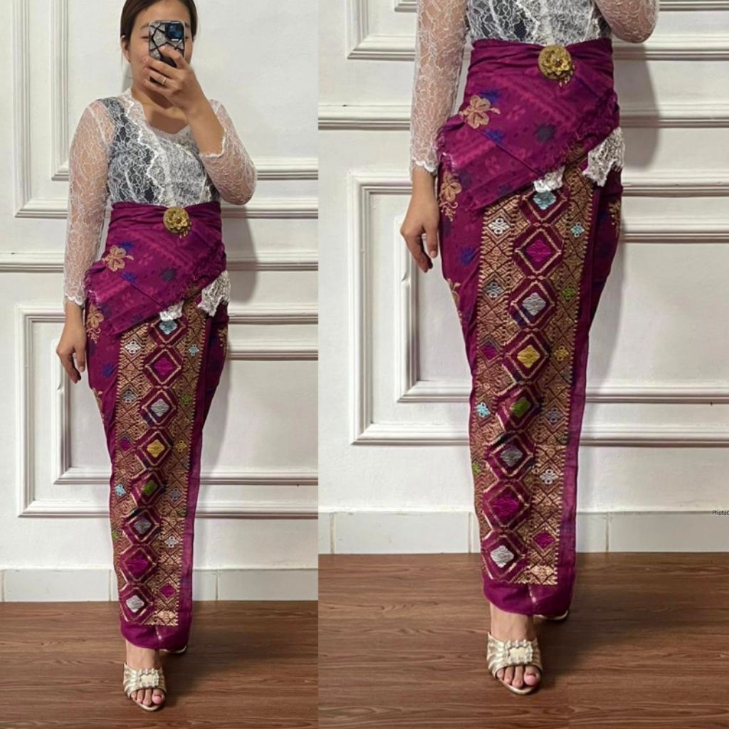 Kamen bali katun endek tumpal tretes mawar (kamen lembaran) + selendang // kain bali