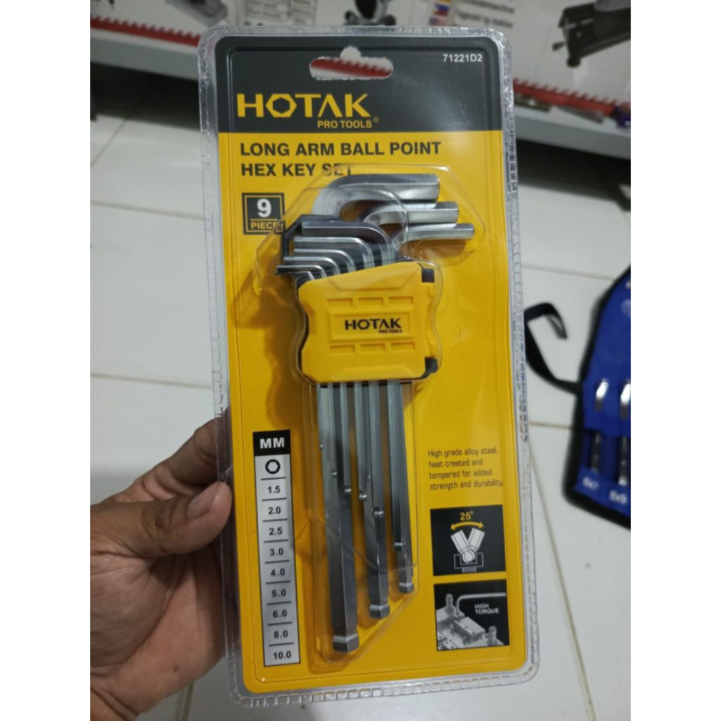 HOTAK kunci L hexagonal 9pcs long arm ball point