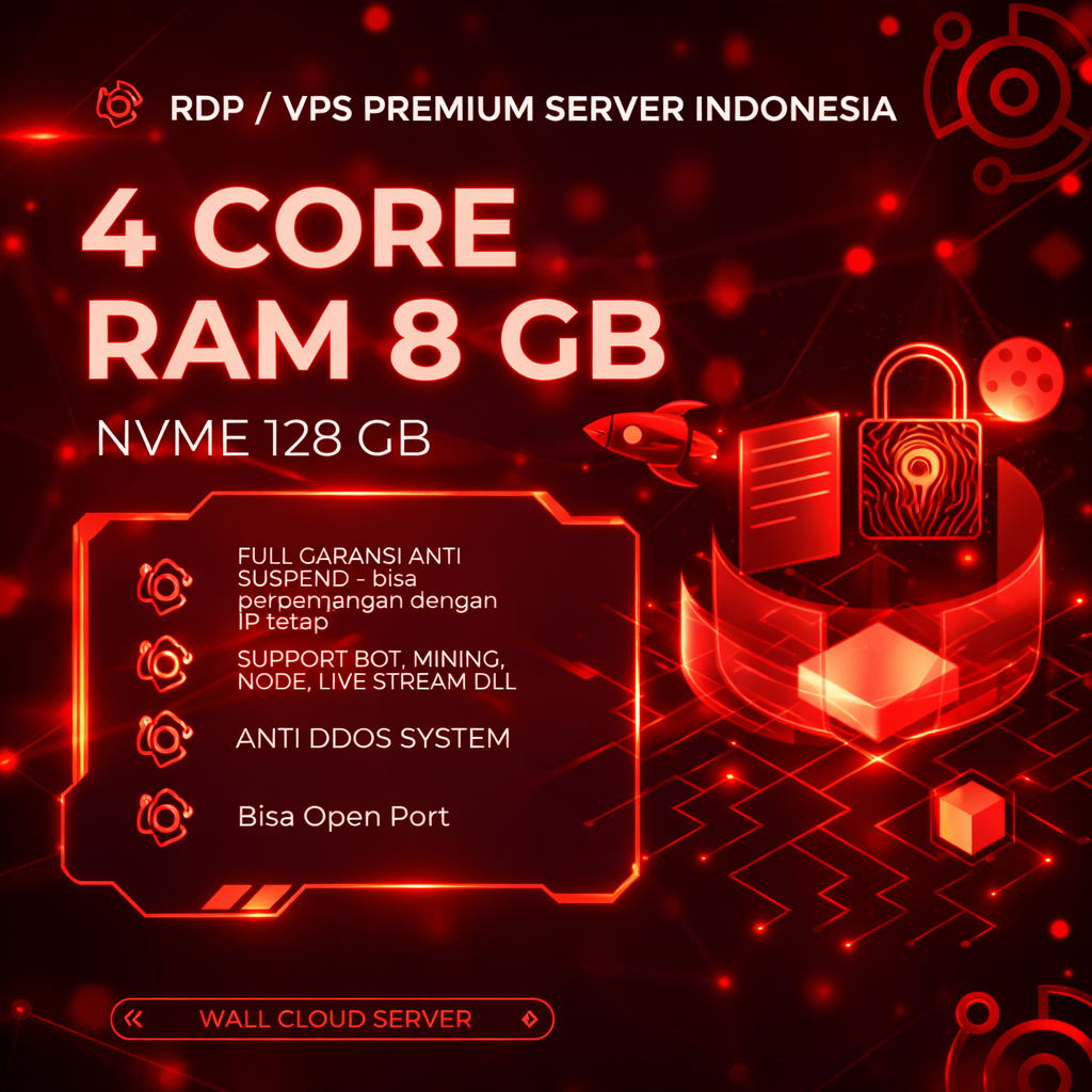 RDP / VPS Ram 8GB 4 Core / 4 Vcpu Ram 8GB Bulanan Mingguan Harian Murah Windows / Linux Full Adminis