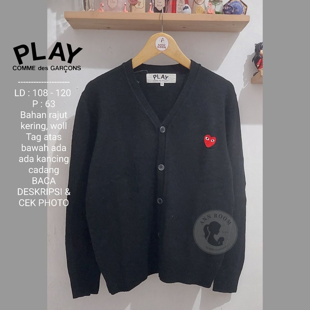 CDG PLAY Cardigan Rajut Vneck Hitam Bahan Woll