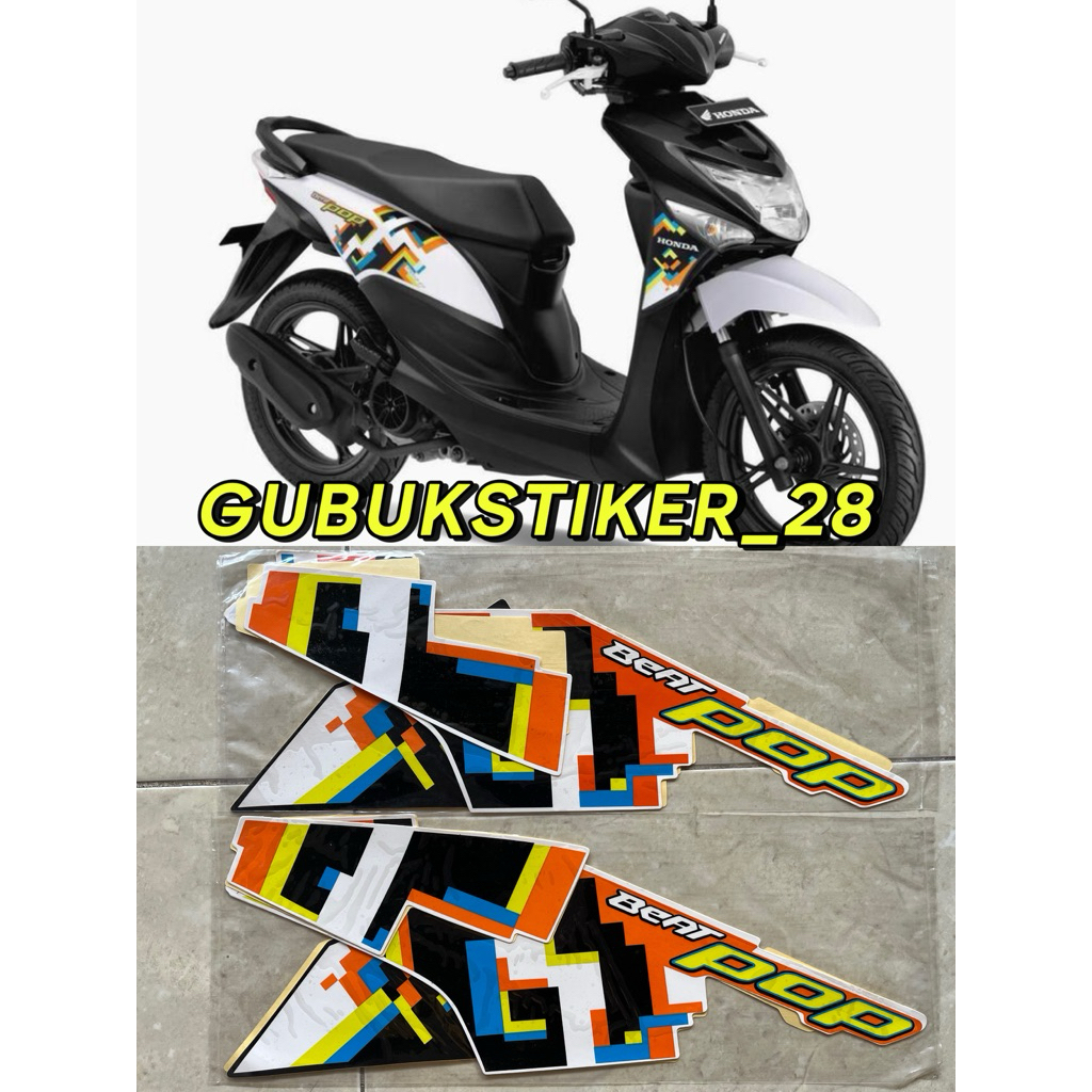 ORIGINAL STRIPING STIKER LIS BODY MOTOR HONDA BEAT POP 2014-2015-2016-2017-2018 HITAM PUTIH