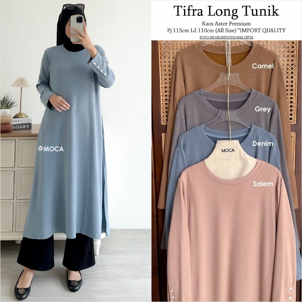 Tifra Long Tunik by Moca - tunik kaos aster premium - atasan tunic wanita model terbaru kekinian - a