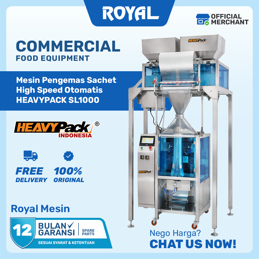 Mesin Pengemas Sachet Otomatis HEAVYPACK SL1000 – High Speed untuk Granule, Gula, Snack & Bijian