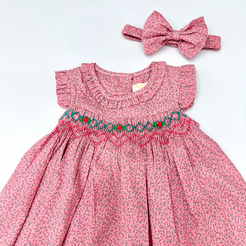 DRESS SMOCKED KUTUNG BABY BREATH PINK MAUVE