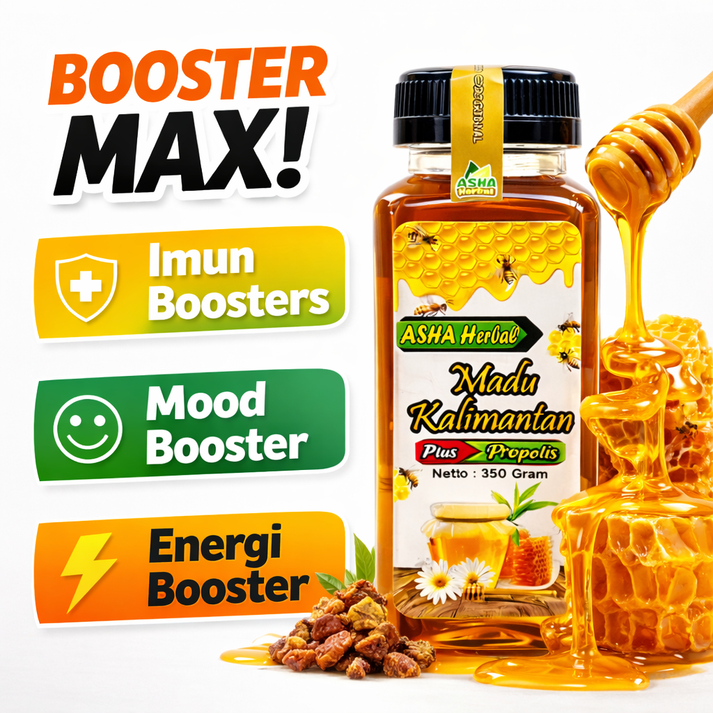 BOOSTER MAX Madu Kalimantan + Propolis 350g | Imun, Energy & Mood Booster