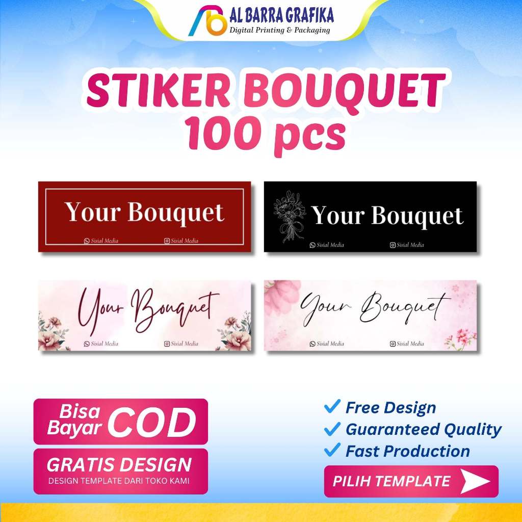 STIKER BUKET - STIKER BUKET BUNGA CUSTOM / SUDAH POTONG TINGGAL TEMPEL STICKER LABEL USAHA BUNGA/BUC