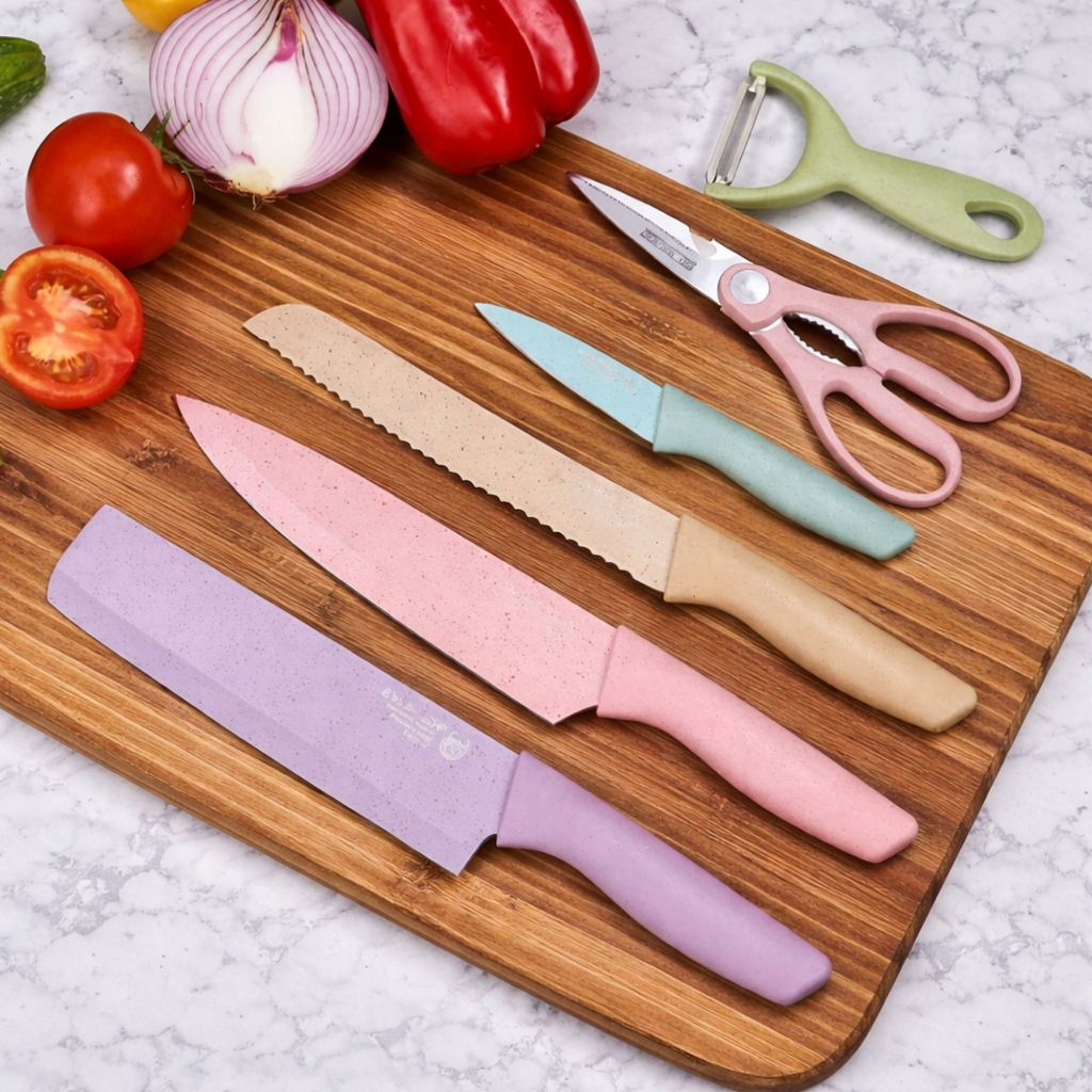 HOMICO Pisau Set Dapur Stainless Lebih Tebal dan Kuat Anti Lengket 6 set all in 1 New Lapisan Anti L