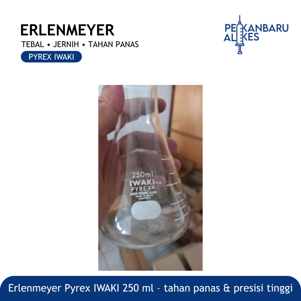 Erlenmeyer Pyrex IWAKI 250ml Lab Glass Borosilicate Tahan Panas Alat Laboratorium / Pekanbaru Alkes