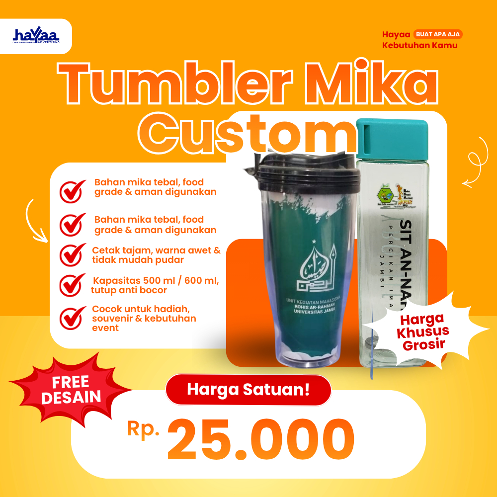 Tumbler Mika Custom – Souvenir Custom untuk Event, Kantor & Daily Use | Ringan & Estetik – Hayaa Adv