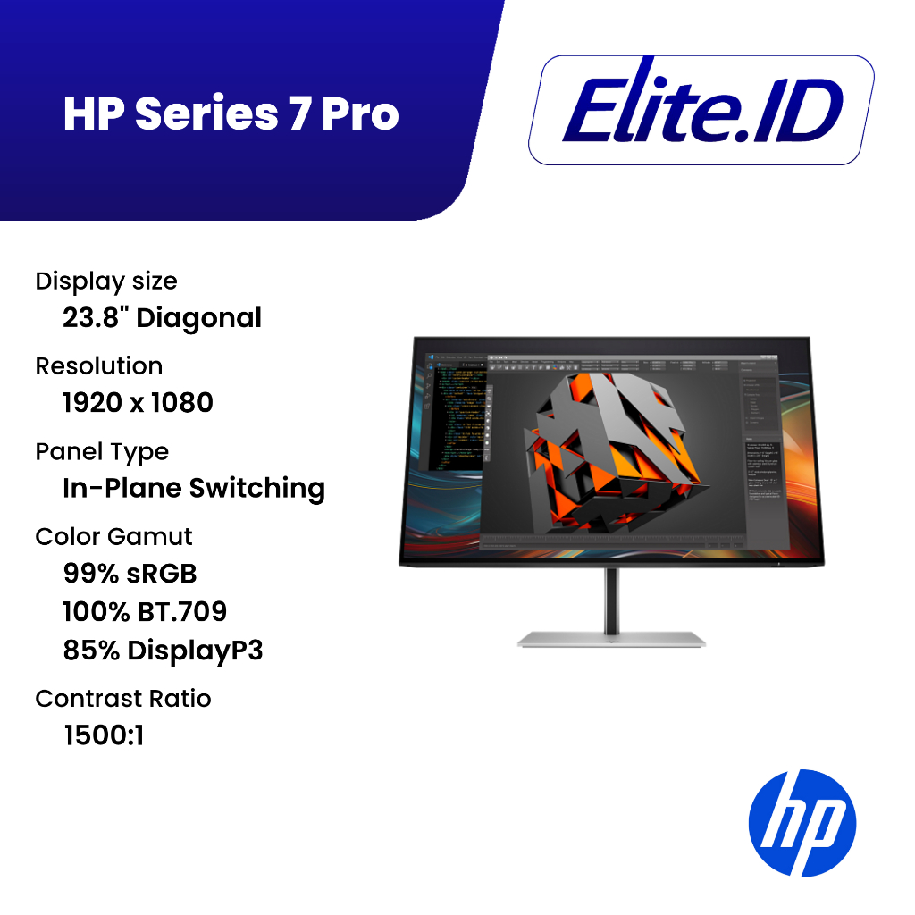 Monitor HP Series 7 Pro 23.8" IPS 1920x1080 99% sRGB; 100% BT.709; 85% DisplayP3 Pivot