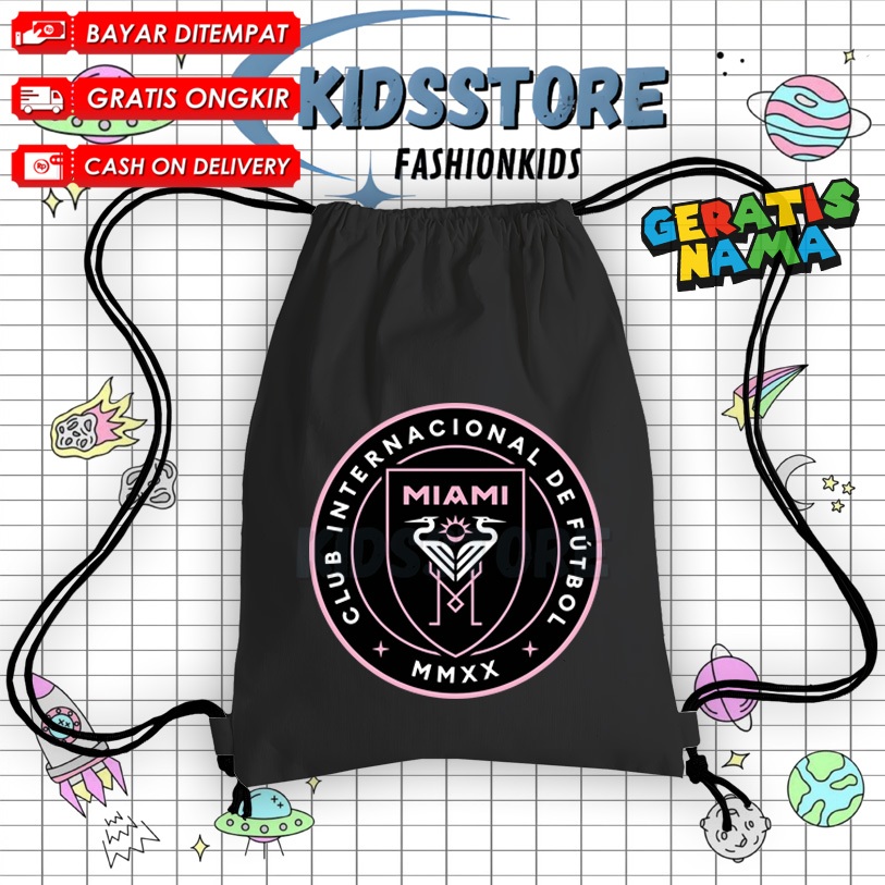(BISA COD) Tas Serut String Bag Anak Inter Miami FC Free Nama / Tas Serut Cordura Ransel Klub Inter 
