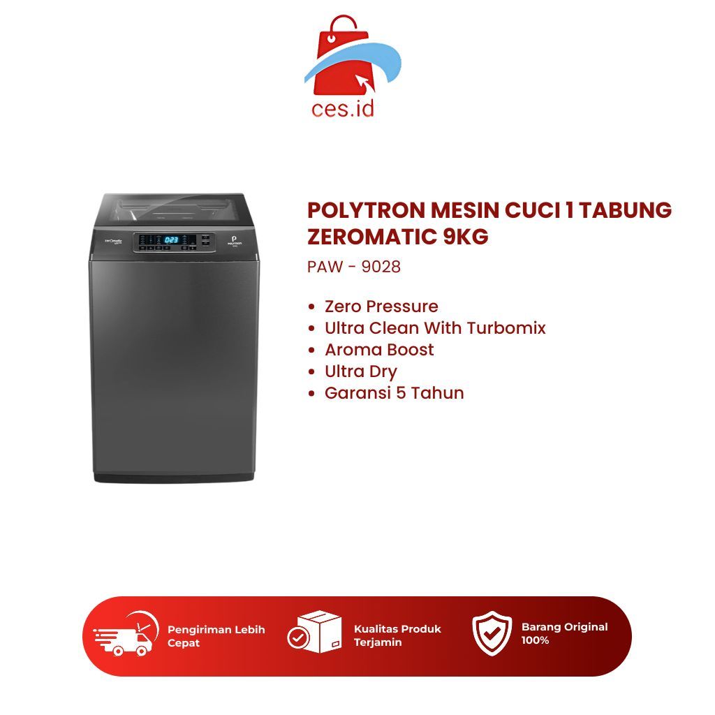 POLYTRON MESIN CUCI 1 TABUNG ZEROMATIC LAGUNA 9KG PAW - 9028
