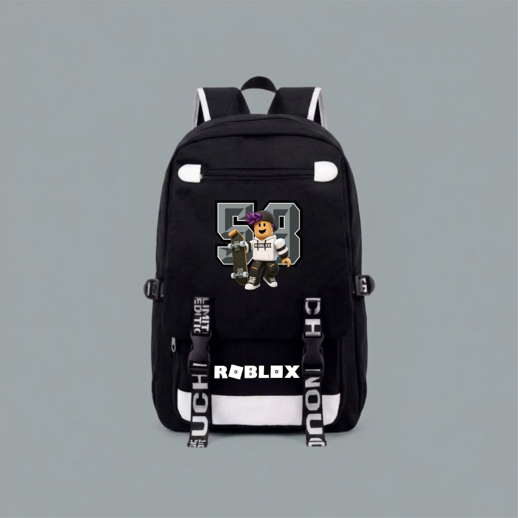 RAINDOZ - Tas Ransel Anak Sekolah SD SMP Laki Laki Perempuan Distro Hitam Putih Roblox Skate 58 Kuat