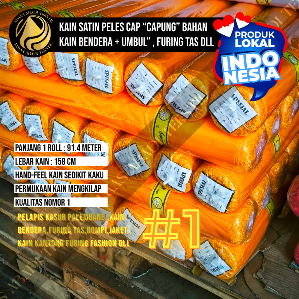 Grosir Kain Peles Capung (Kuning Emas)1 Roll 50 100 yard Bahan Bendera Organisasi Umbul Umbul Bender