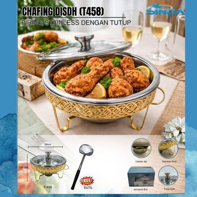 Chafing Dish Stainless Stell Steel Bulat/ Prasmanan Stainless Steel Bulat Rak Stainless Gold T 458 (