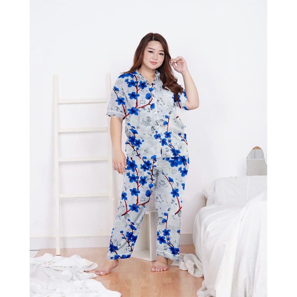 baju tidur setelan jumbo/piyama jumbo/cp pakaian wanita jumbo/setelan katun sehari hari
