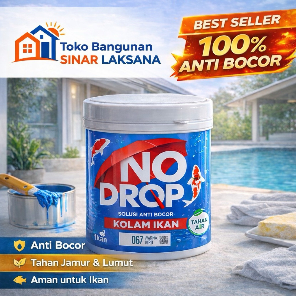 Cat Anti Bocor No Drop Kolam Ikan 1kg Warna Biru Waterproof Tahan Air Anti Lumut