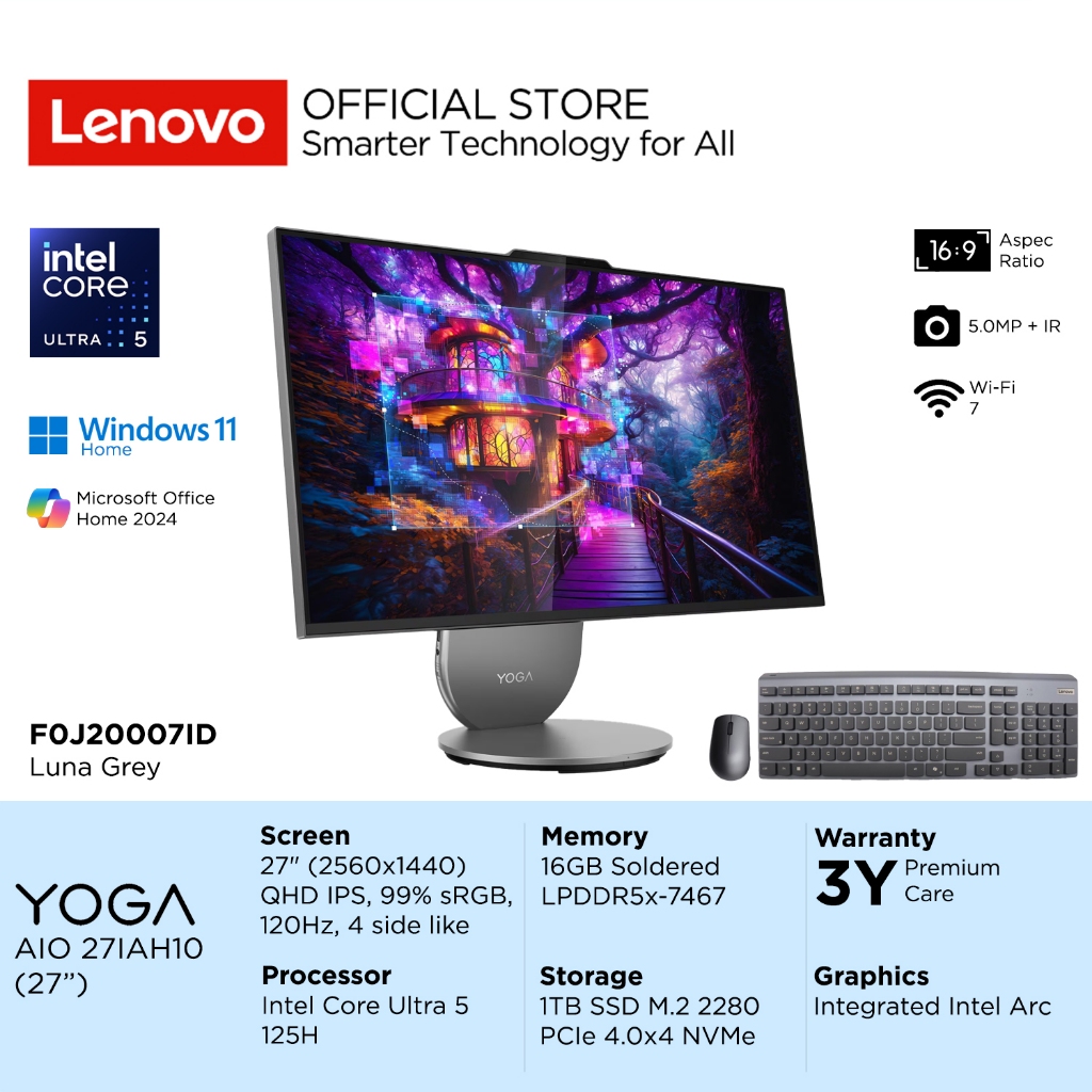 Lenovo PC Yoga AIO 27IAH10 07ID Intel Core Ultra 5 125H, Integrated Intel Arc Graphics, RAM 16GB, SS